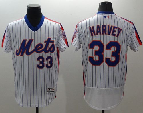 Mets #33 Matt Harvey White(Blue Strip) Flexbase Authentic Collection Alternate Stitched Jersey