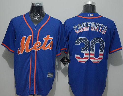 Mets #30 Michael Conforto Blue USA Flag Fashion Stitched Jersey