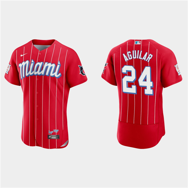 Miami Marlins #24 Jesus Aguilar Red 2021 City Connect Flex Base Stitched Jersey
