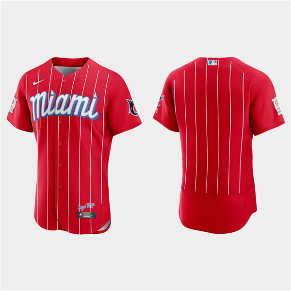 Miami Marlins Blank Red 2021 City Connect Flex Base Stitched Jersey