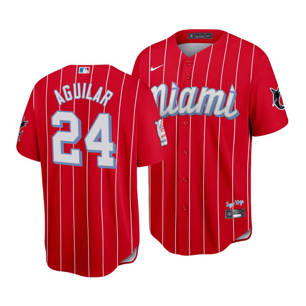 Miami Marlins #24 Jesus Aguilar 2021 Red City Connect Cool Base Stitched Jersey
