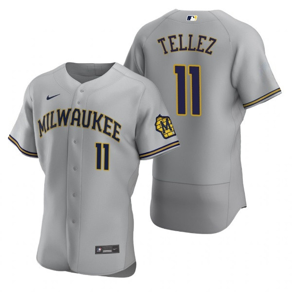 Milwaukee Brewers #11 Rowdy Tellez Grey Flex Base Stitched Jersey