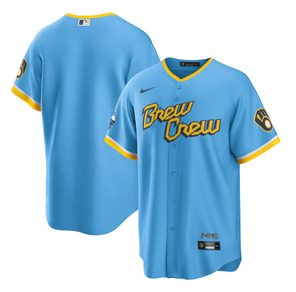 Milwaukee Brewers Blank Powder Blue 2022 City Connect Cool Base Stitched Jersey