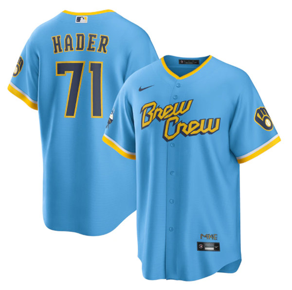 Milwaukee Brewers #71 Josh Hader Powder Blue 2022 City Connect Cool Base Stitched Jersey