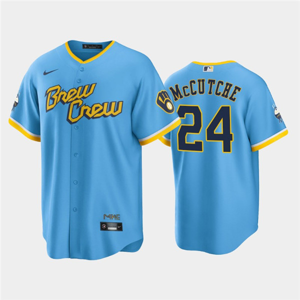 Milwaukee Brewers #24 Andrew McCutchen Powder Blue 2022 City Connect Cool Base Stitched Jersey