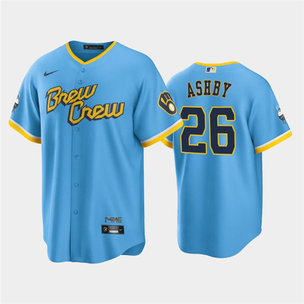 Milwaukee Brewers #26 Aaron Ashby Powder Blue 2022 City Connect Cool Base Stitched Jersey