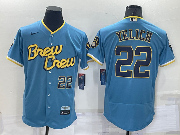 Milwaukee Brewers #22 Christian Yelich Powder Blue 2022 City Connect Flex Base Stitched Jersey