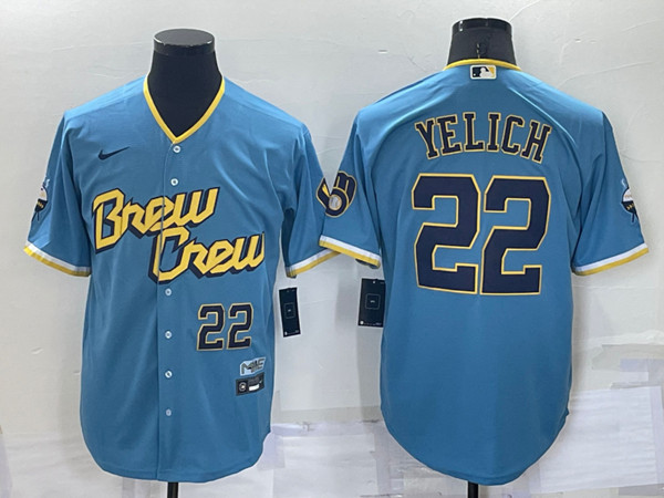 Milwaukee Brewers #22 Christian Yelich 2022 Powder Blue City Connect Cool Base Stitched Jersey