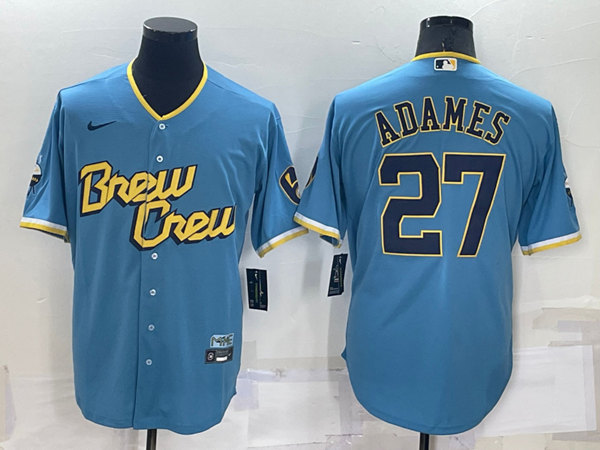 Milwaukee Brewers #27 Willy Adames 2022 Powder Blue City Connect Cool Base Stitched Jersey