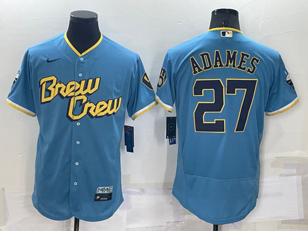 Milwaukee Brewers #27 Willy Adames 2022 Powder Blue City Connect Flex Base Stitched Jersey