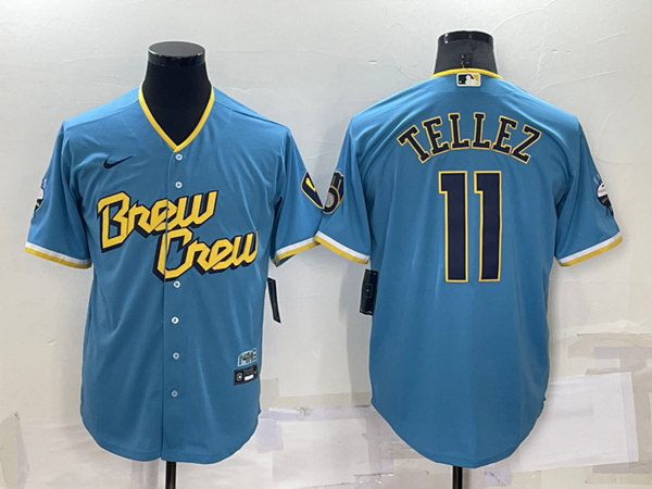 Milwaukee Brewers #11 Rowdy Tellez 2022 Powder Blue City Connect Cool Base Stitched Jersey