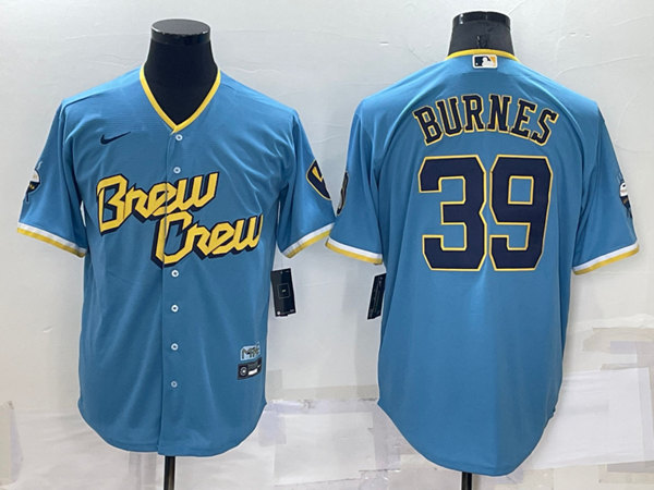 Milwaukee Brewers #39 Corbin Burnes 2022 Powder Blue City Connect Cool Base Stitched Jersey