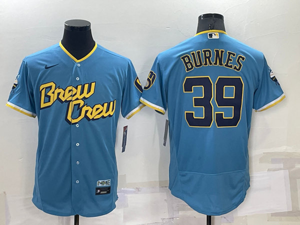 Milwaukee Brewers #39 Corbin Burnes 2022 Powder Blue City Connect Flex Base Stitched Jersey