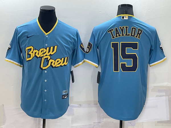 Milwaukee Brewers #15 Tyrone Taylor 2022 Powder Blue City Connect Cool Base Stitched Jersey