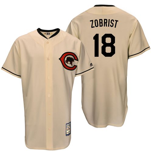 Mitchell And Ness Cubs #18 Ben Zobrist Cream Throwback Stitched Jersey