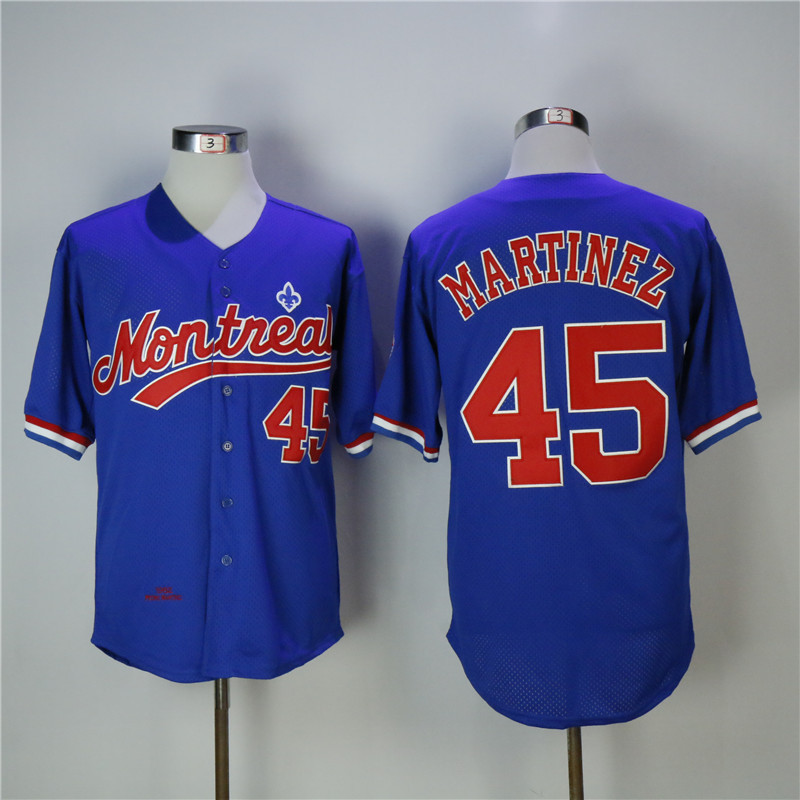 Montreal Expos #45 Pedro Martinez Blue Cooperstown Collection Mesh Batting Practice Stitched Jersey