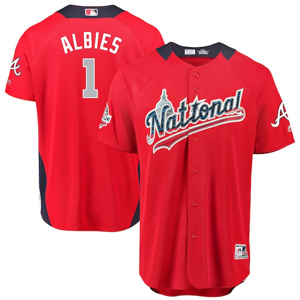 National League #1 Ozzie Albies Red 2018 All-Star Game Home Run Derby Jersey