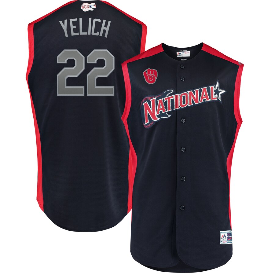 National League #22 Christian Yelich Navy 2019 All-Star Game Workout Stitched Jersey