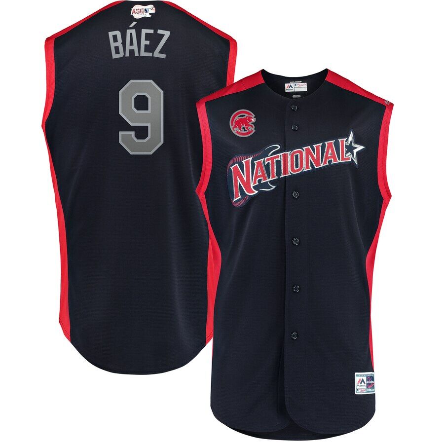 National League #9 Javier Báez Navy 2019 All-Star Game Workout Stitched Jersey