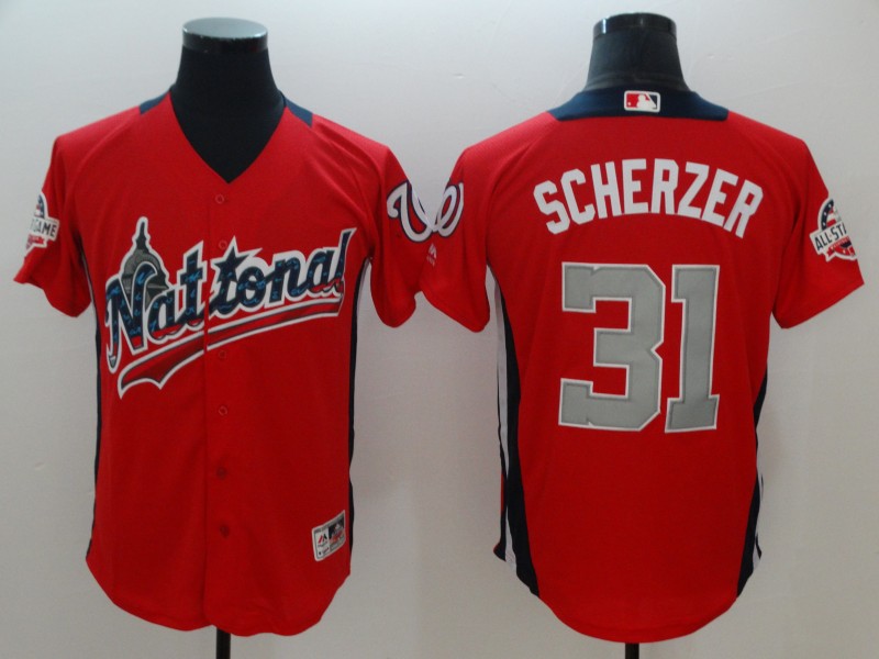 National League #31 Max Scherzer Red 2019 All-Star Game Workout Jersey