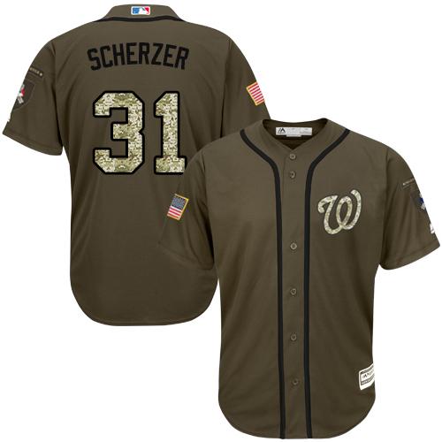 Nationals #31 Max Scherzer Green Salute To Service Stitched Jersey