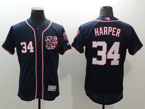 Nationals #34 Bryce Harper Navy Blue Flexbase Authentic Collection Stitched Jersey