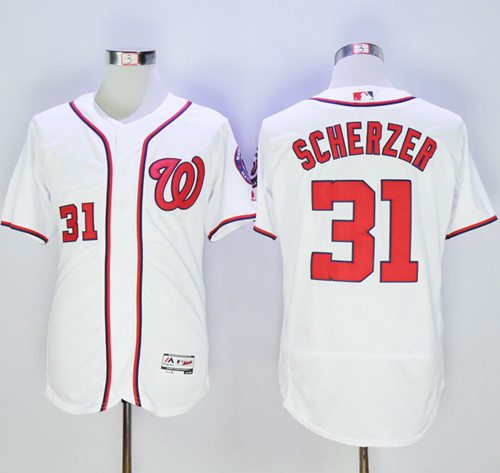 Nationals #31 Max Scherzer White Flexbase Authentic Collection Stitched Jersey