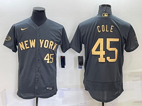 New York Yankees #45 Gerrit Cole Charcoal 2022 All-Star Flex Base Stitched Baseball Jersey