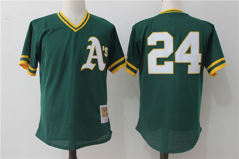 Oakland Athletics #24 Rickey Henderson Mitchell Ness Green 1991 Cooperstown Mesh Batting Practice Stitched Jersey
