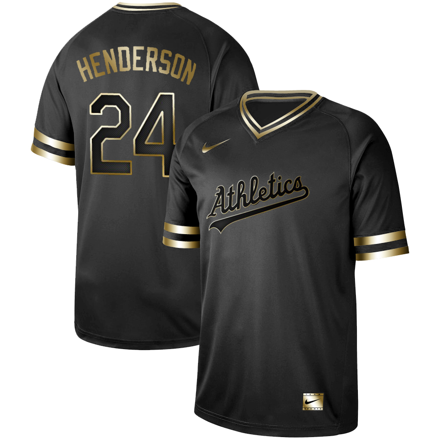 Oakland Athletics #24 Rickey Henderson Black Gold Stitched Jersey