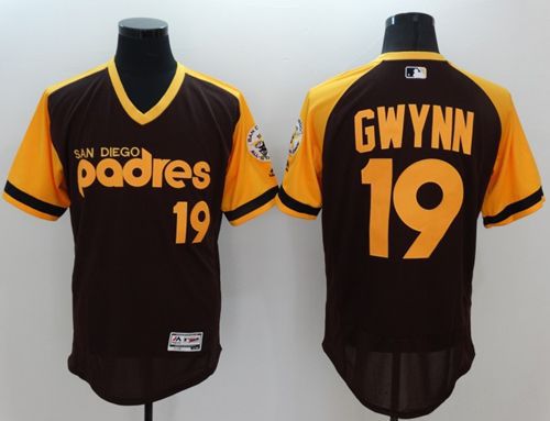 Padres #19 Tony Gwynn Brown Gold Flexbase Authentic Collection Cooperstown Stitched Jersey