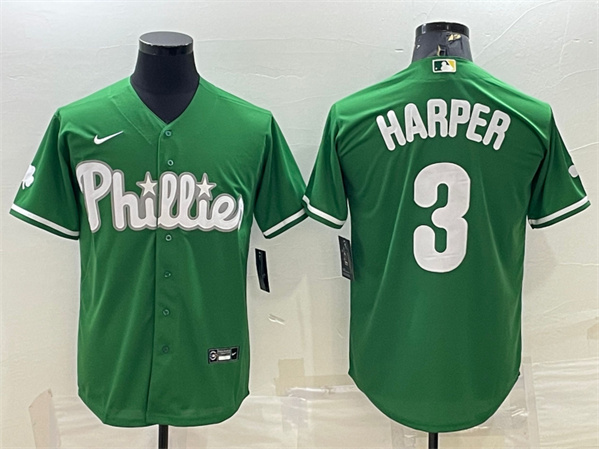 Philadelphia Phillies #3 Bryce Harper Green Cool Base Stitched Baseball Jersey