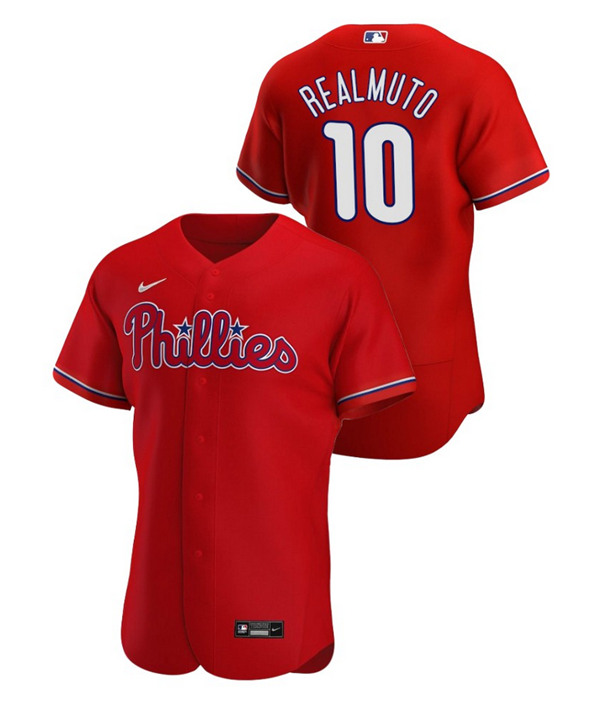 Philadelphia Phillies #10 J.T. Realmuto Red Flex Base Stitched Jersey
