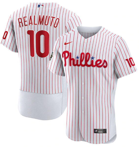 Philadelphia Phillies #10 J.T. Realmuto White 2022 World Series Flex Base Stitched Baseball Jersey