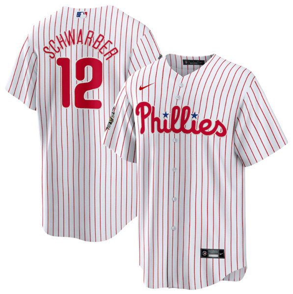 Philadelphia Phillies #12 Kyle Schwarber White 2022 World Series Cool Base Stitched Baseball Jersey