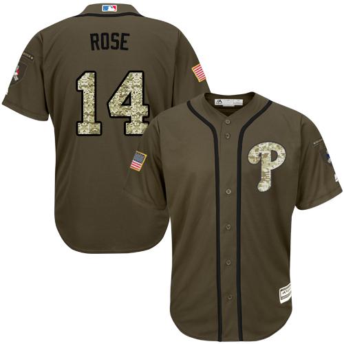 Phillies #14 Pete Rose Green Salute To Service Stitched Jersey