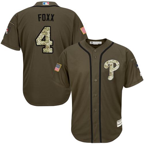 Phillies #4 Jimmy Foxx Green Salute To Service Stitched Jersey