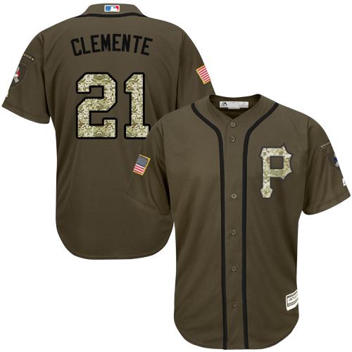 Pirates #21 Roberto Clemente Green Salute To Service Stitched Jersey