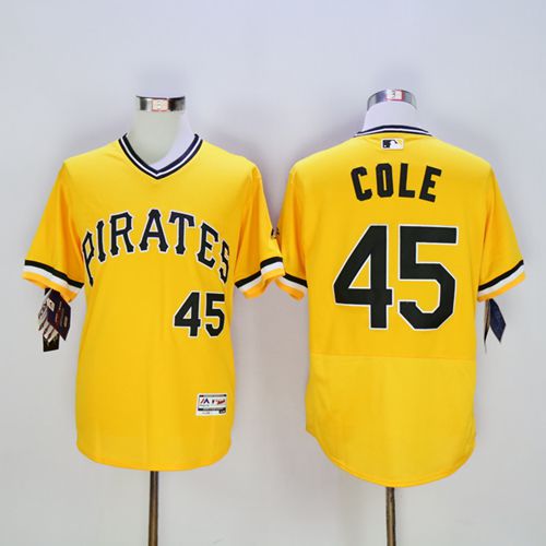 Pirates #45 Gerrit Cole Gold Flexbase Authentic Collection Stitched Jersey