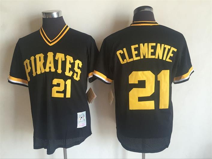 Pittsburgh Pirates #21Roberto Clemente Mitchell And Ness Black Throwback Stitched Jersey