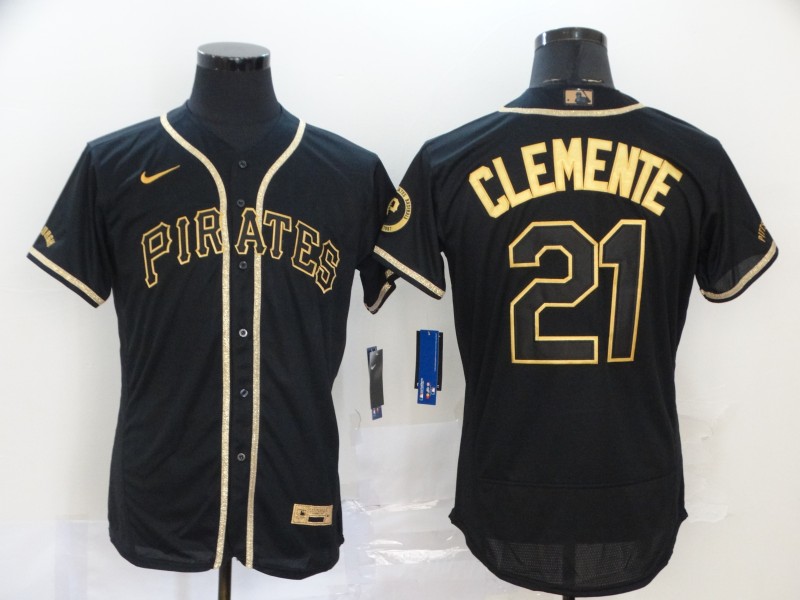 Pittsburgh Pirates #21 Roberto Clemente Black Golden Flex Base Stitched Jersey