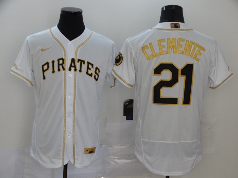 Pittsburgh Pirates #21 Roberto Clemente White Golden Flex Base Stitched Jersey