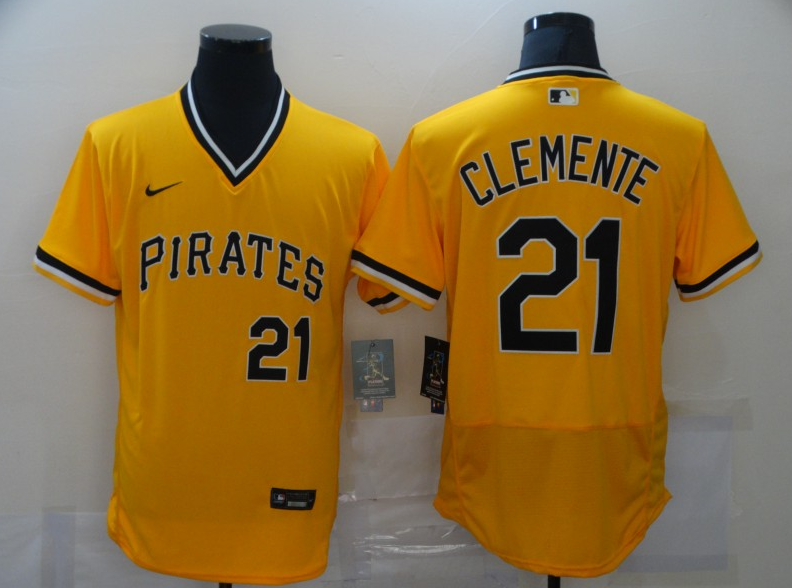 Pittsburgh Pirates #21 Roberto Clemente Yellow Flex Base Stitched Jersey