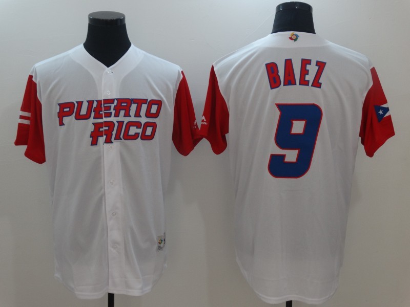Puerto Rico Baseball #9 Javier Baez White 2017 World Baseball Classic Stitched WBC Jersey