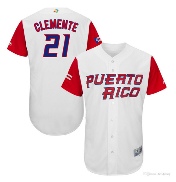 Puerto Rico Baseball #21 Roberto Clemente World Game Classic Baseball Jersey