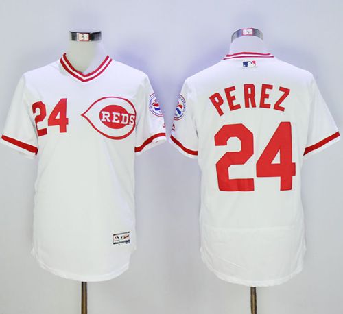 Reds #24 Tony Perez White Flexbase Authentic Collection Cooperstown Stitched Jersey
