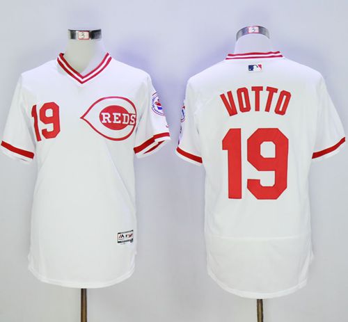 Reds #19 Joey Votto White Flexbase Authentic Collection Cooperstown Stitched Jersey