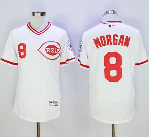 Reds #8 Joe Morgan White Flexbase Authentic Collection Cooperstown Stitched Jersey