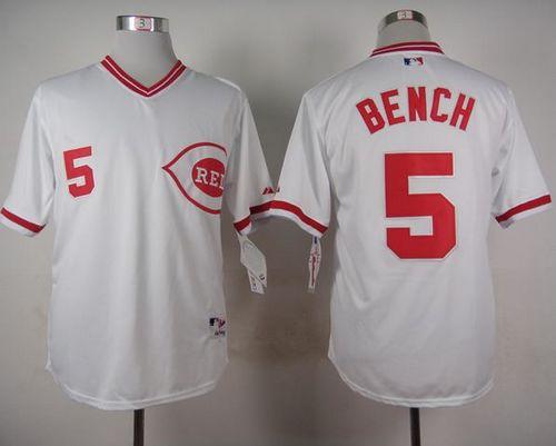 Reds #5 Johnny Bench White 1990 Turn Back The Clock Stitched Jersey