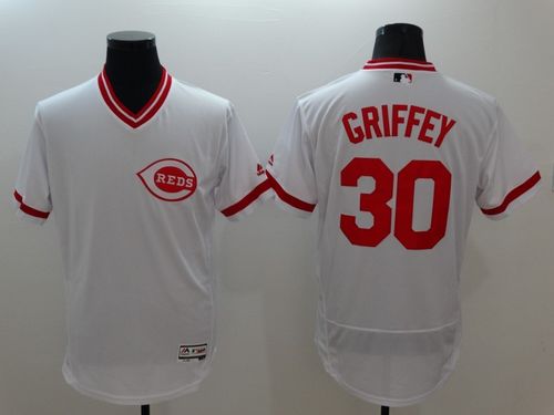 Reds #30 Ken Griffey White Flexbase Authentic Collection Cooperstown Stitched Jersey